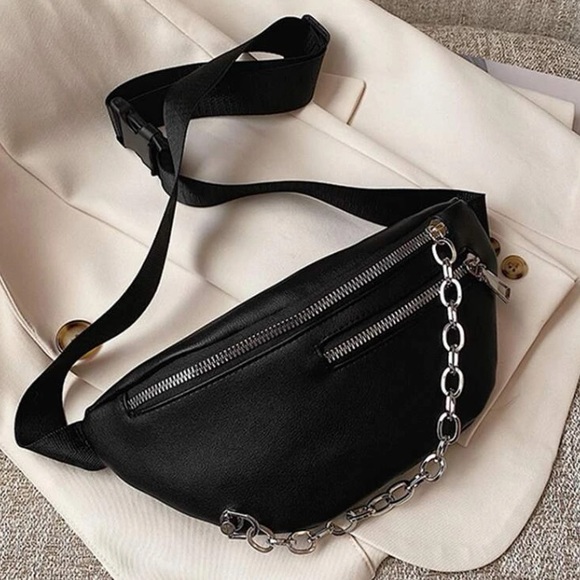 💙 Women’s Leather Chain Decor Release Buckle Adjustable Strap Fanny Pack - Picture 2 of 7